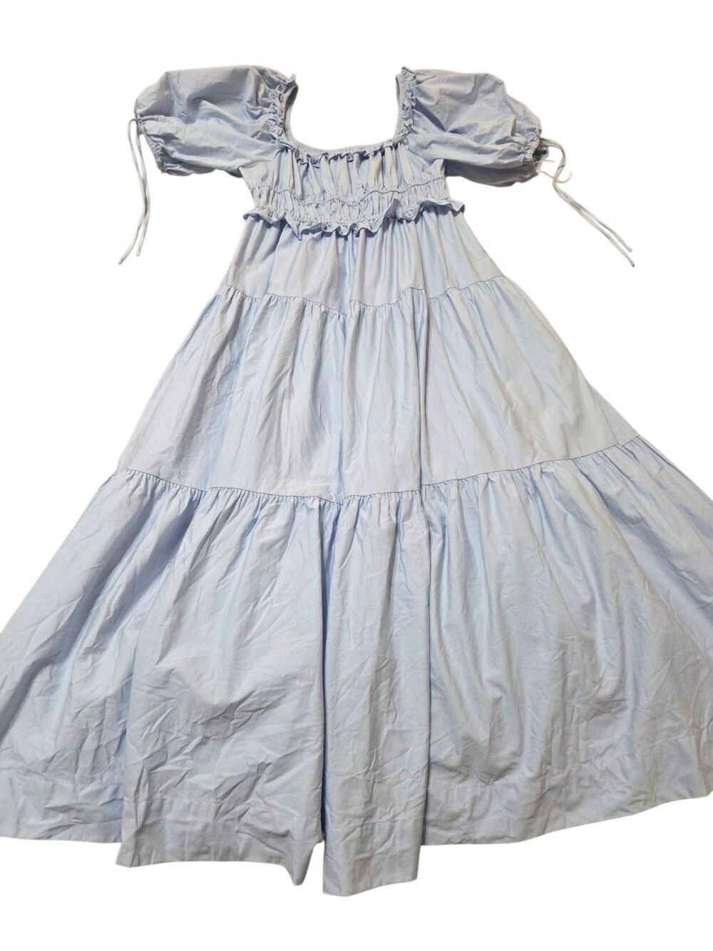 En Saison Poplin Tiered Midi Dress Puff Sleeves Cottagecore Cotton Small B25.1 - Picture 10 of 14